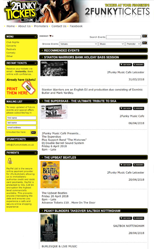 2 funky tickets web design